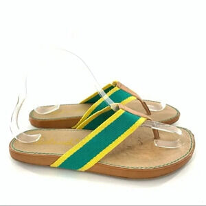 Splendid womens sandals sz 8 green yellow canvas retro beach preppy flip flops